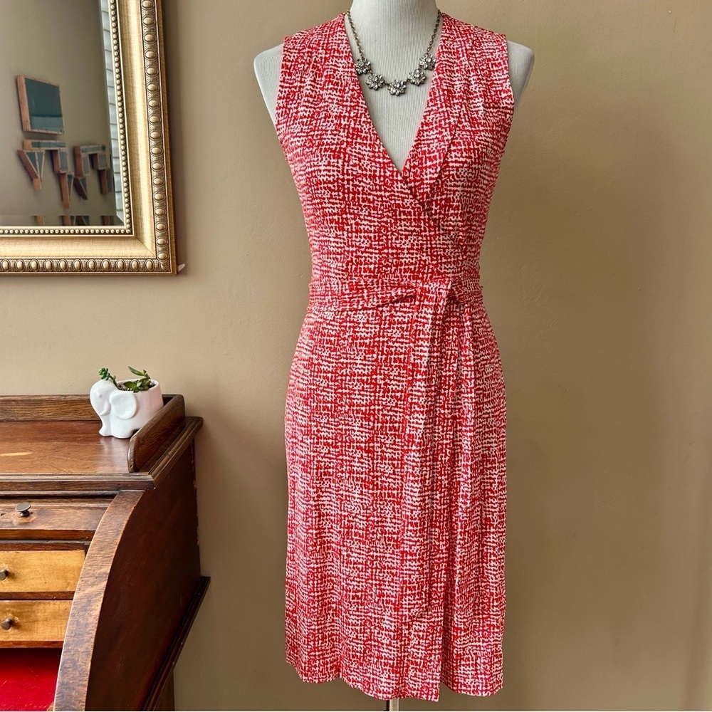 Diane von Furstenberg New Yahzi Wrap Dress Red White Print Silk Size 2